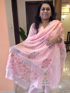 Meher Pink Embroidered Mul Chanderi Straight Kurta Set