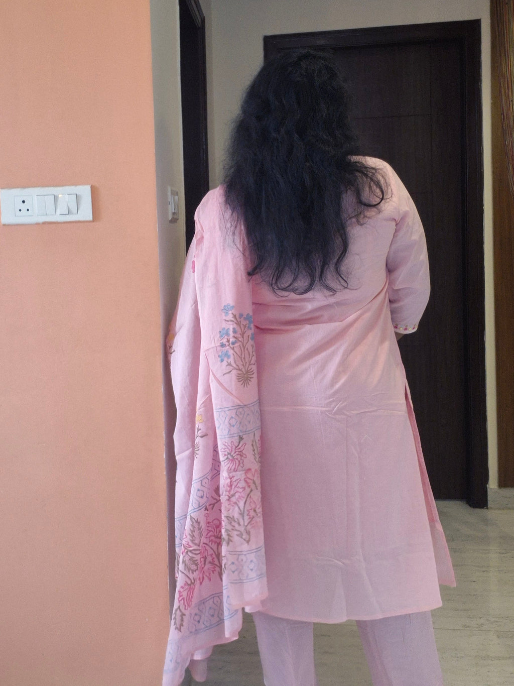 Meher Pink Embroidered Mul Chanderi Straight Kurta Set
