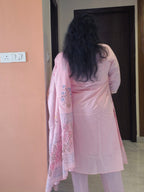 Meher Pink Embroidered Mul Chanderi Straight Kurta Set