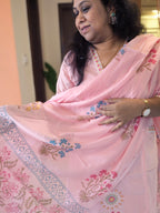 Meher Pink Embroidered Mul Chanderi Straight Kurta Set