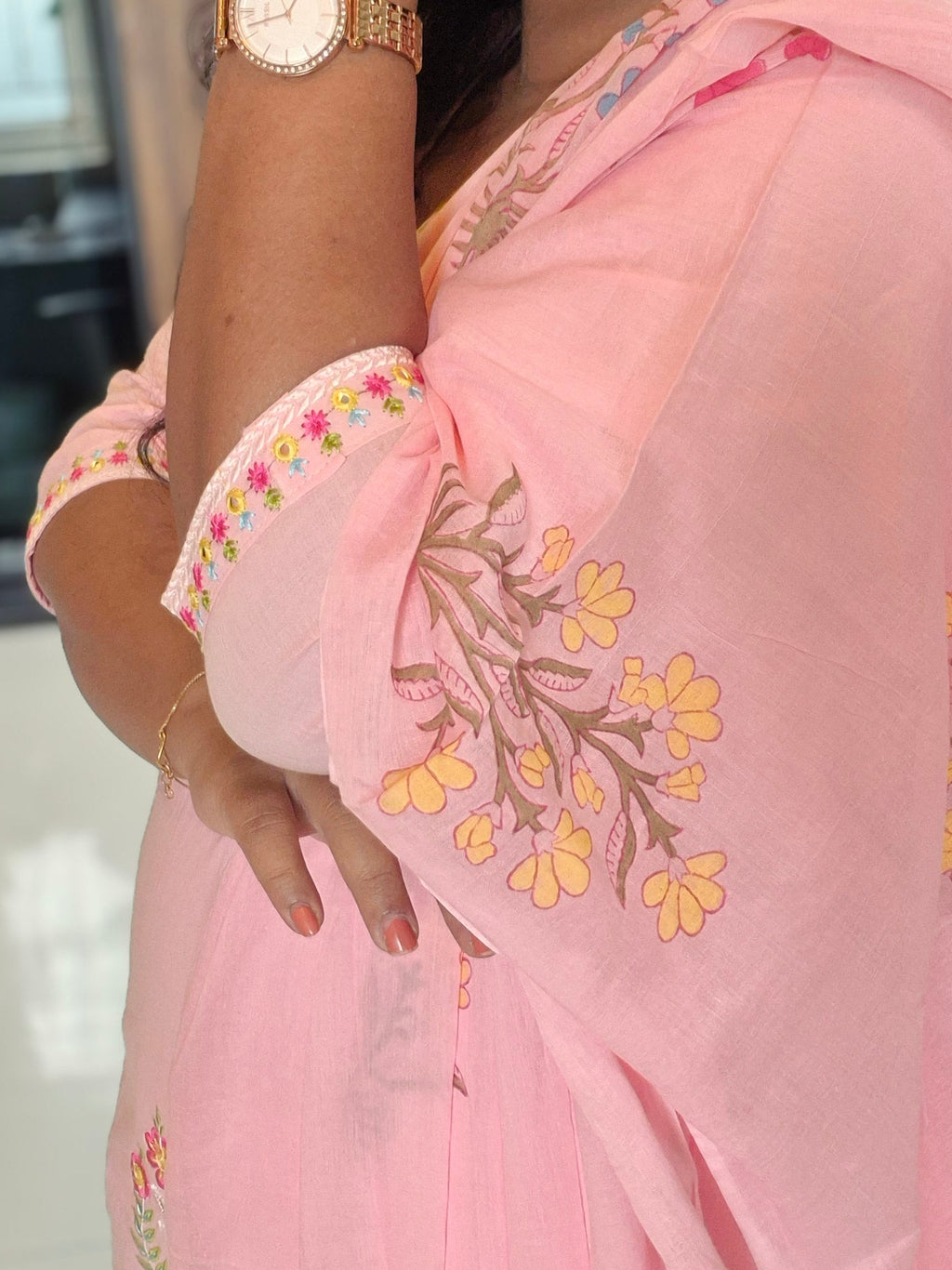 Meher Pink Embroidered Mul Chanderi Straight Kurta Set