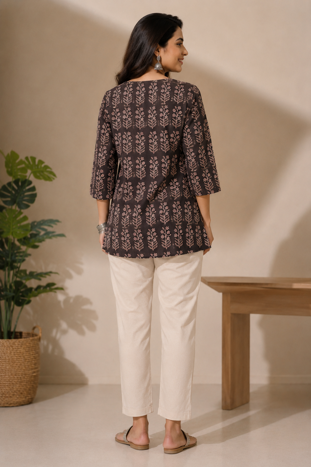 Shyamali Handblock Printed Pure Cotton Short Kurti –Charcoal Black