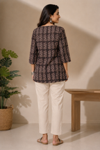 Shyamali Handblock Printed Pure Cotton Short Kurti –Charcoal Black