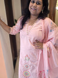 Meher Pink Embroidered Mul Chanderi Straight Kurta Set