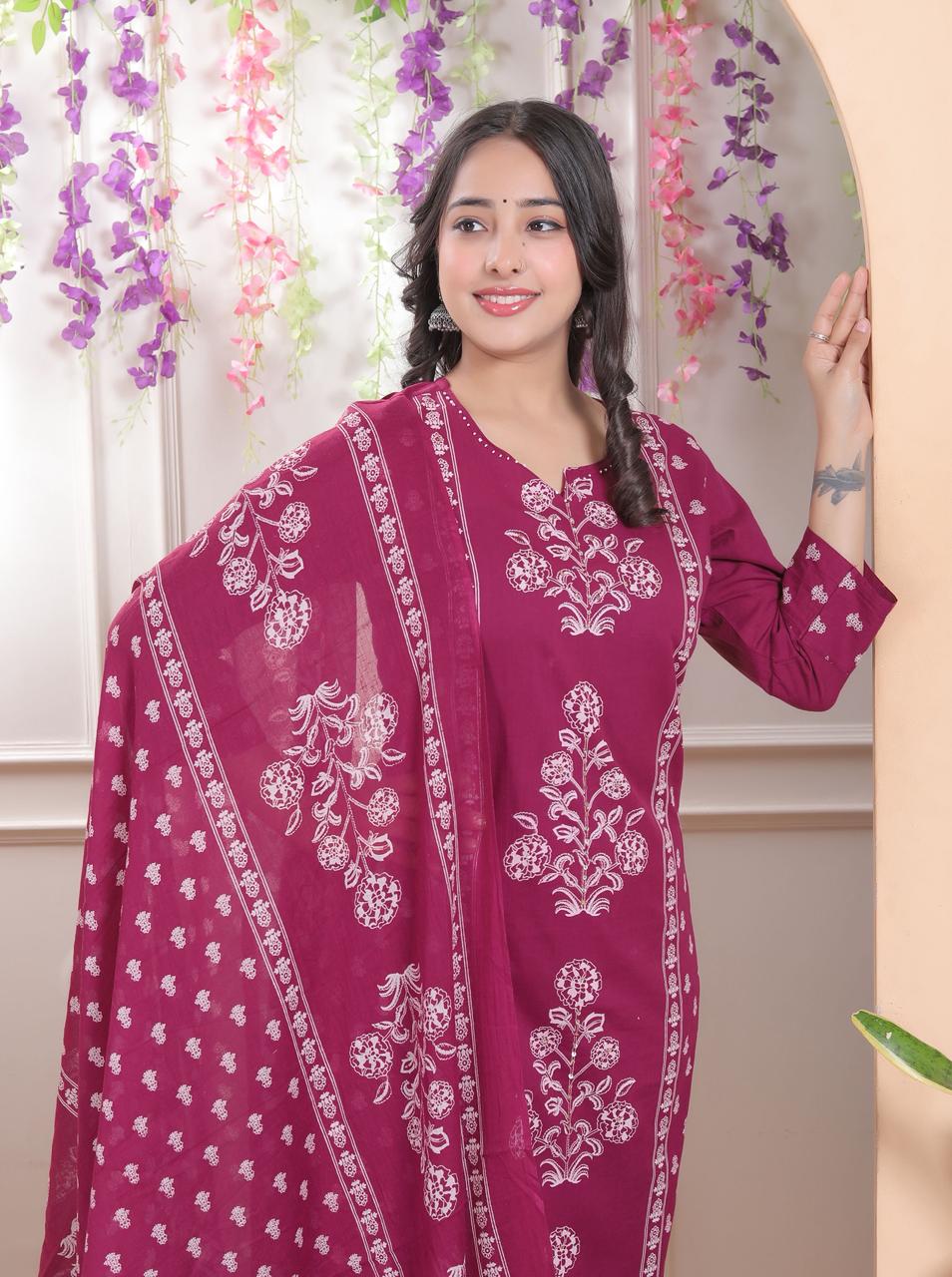 Vritti Pure Cotton Women's Straight Cut Kurta Set with Dupatta