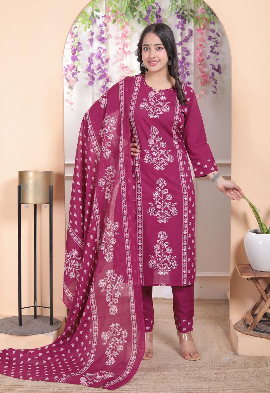 Vritti Pure Cotton Women's Straight Cut Kurta Set with Dupatta
