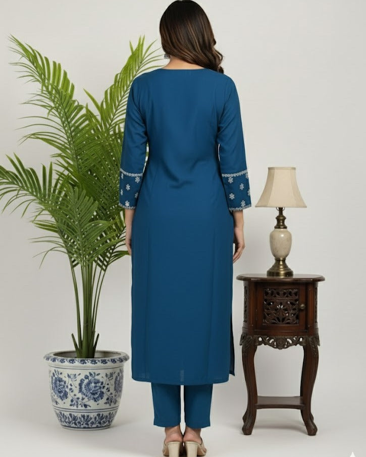 Kumud Blue Embroidered Festive Kurta Set