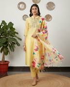 Aarohi Yellow Chanderi Embroidered Kurti Set