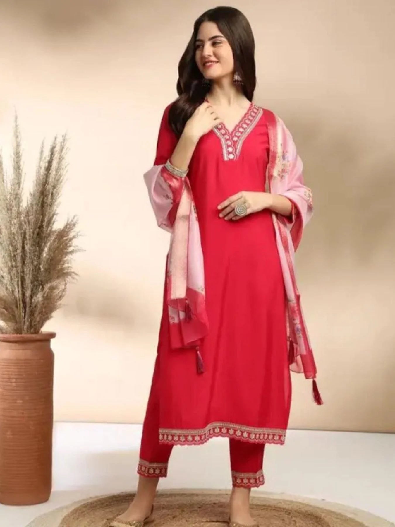 Jheel Festive Embroidered Kurta Set with Floral Dupatta