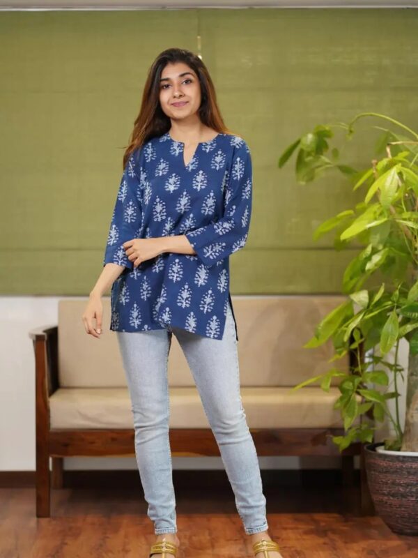 Ashna Blue Jaipuri Print short kurti
