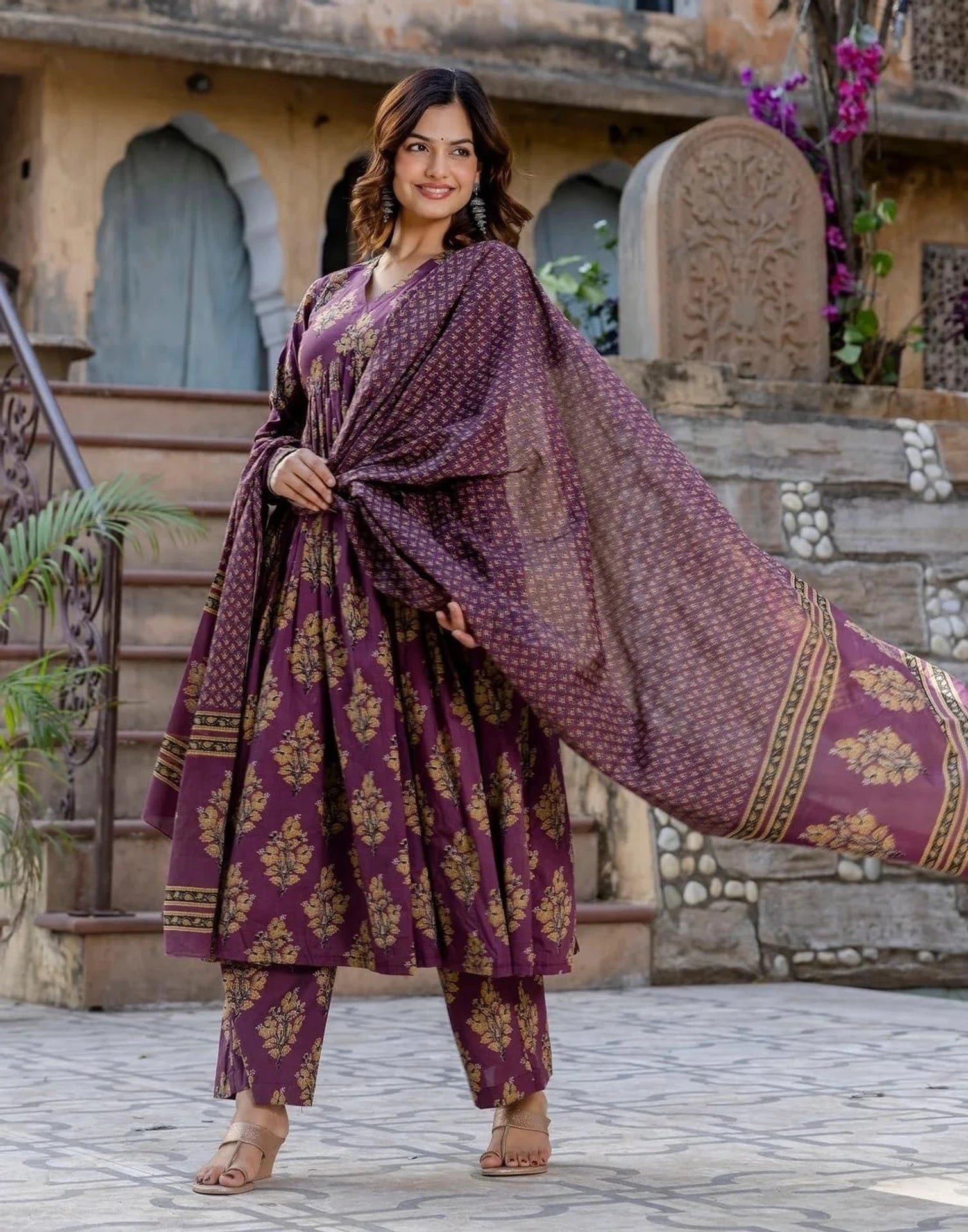 Maithli Printed Anarkali in Alia cut and Full Sleeves